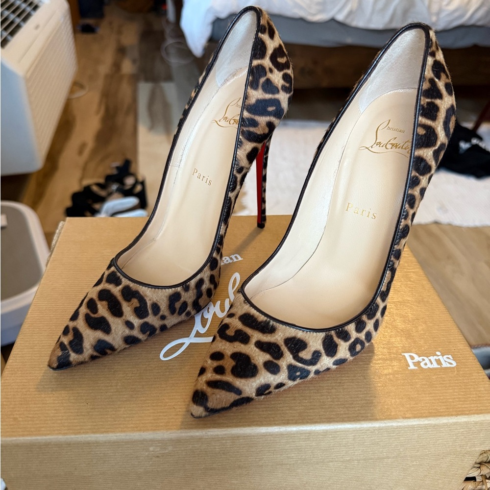 Christian Louboutin So Kate 120 Pony Hair Leopard Jaguar Pumps Size 38